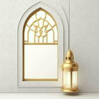 Eid mubarak and ramadan kareem greetings with islamic lantern and mosque. Eid al fitr background. Eid al fitr background of window concept by AI Generated photo