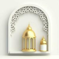 Eid mubarak and ramadan kareem greetings with islamic lantern and mosque. Eid al fitr background. Eid al fitr background of window concept by AI Generated photo