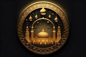 Eid mubarak and ramadan kareem greetings with islamic lantern and mosque. Eid al fitr background. Eid al fitr background of window concept by AI Generated photo