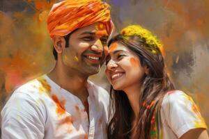 AI generated A Happy Couple Drenched in Colorful Paint photo