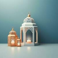Eid mubarak and ramadan kareem greetings with islamic lantern and mosque. Eid al fitr background. Eid al fitr background of window concept by AI Generated photo