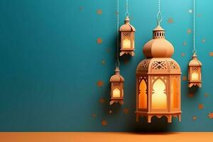 Eid mubarak and ramadan kareem greetings with islamic lantern and mosque. Eid al fitr background. Eid al fitr background of window concept by AI Generated photo