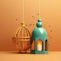 Eid mubarak and ramadan kareem greetings with islamic lantern and mosque. Eid al fitr background. Eid al fitr background of window concept by AI Generated photo