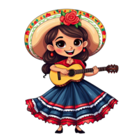 AI generated Cute girl in mexican folk outfit and Mariachi Dancer for celebrating Cinco de Mayo festival isolated on transparent background. png