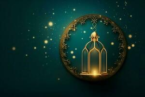 Eid mubarak and ramadan kareem greetings with islamic lantern and mosque. Eid al fitr background. Eid al fitr background of window concept by AI Generated photo