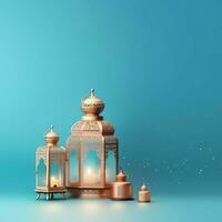 Eid mubarak and ramadan kareem greetings with islamic lantern and mosque. Eid al fitr background. Eid al fitr background of window concept by AI Generated photo