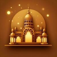 Eid mubarak and ramadan kareem greetings with islamic lantern and mosque. Eid al fitr background. Eid al fitr background of window concept by AI Generated photo