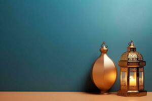 Eid mubarak and ramadan kareem greetings with islamic lantern and mosque. Eid al fitr background. Eid al fitr background of window concept by AI Generated photo