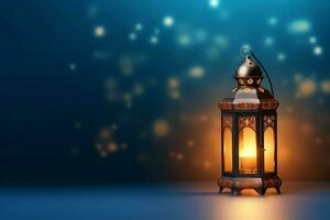 Eid mubarak and ramadan kareem greetings with islamic lantern and mosque. Eid al fitr background. Eid al fitr background of window concept by AI Generated photo