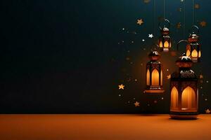 Eid mubarak and ramadan kareem greetings with islamic lantern and mosque. Eid al fitr background. Eid al fitr background of window concept by AI Generated photo