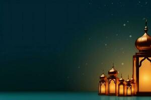 Eid mubarak and ramadan kareem greetings with islamic lantern and mosque. Eid al fitr background. Eid al fitr background of window concept by AI Generated photo