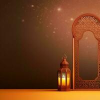 Eid mubarak and ramadan kareem greetings with islamic lantern and mosque. Eid al fitr background. Eid al fitr background of window concept by AI Generated photo