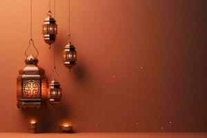 Eid mubarak and ramadan kareem greetings with islamic lantern and mosque. Eid al fitr background. Eid al fitr background of window concept by AI Generated photo