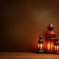 Eid mubarak and ramadan kareem greetings with islamic lantern and mosque. Eid al fitr background. Eid al fitr background of window concept by AI Generated photo