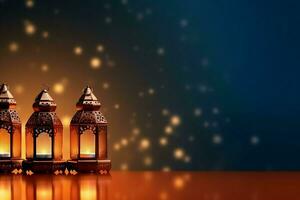 Eid mubarak and ramadan kareem greetings with islamic lantern and mosque. Eid al fitr background. Eid al fitr background of window concept by AI Generated photo