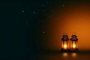 Eid mubarak and ramadan kareem greetings with islamic lantern and mosque. Eid al fitr background. Eid al fitr background of window concept by AI Generated photo