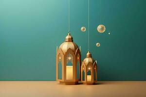 Eid mubarak and ramadan kareem greetings with islamic lantern and mosque. Eid al fitr background. Eid al fitr background of window concept by AI Generated photo