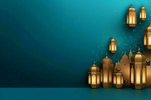 Eid mubarak and ramadan kareem greetings with islamic lantern and mosque. Eid al fitr background. Eid al fitr background of window concept by AI Generated photo