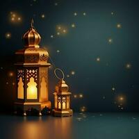 Eid mubarak and ramadan kareem greetings with islamic lantern and mosque. Eid al fitr background. Eid al fitr background of window concept by AI Generated photo