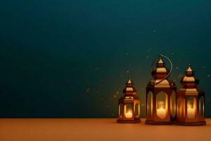 Eid mubarak and ramadan kareem greetings with islamic lantern and mosque. Eid al fitr background. Eid al fitr background of window concept by AI Generated photo