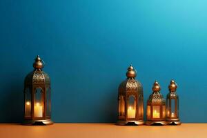 Eid mubarak and ramadan kareem greetings with islamic lantern and mosque. Eid al fitr background. Eid al fitr background of window concept by AI Generated photo