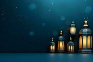 Eid mubarak and ramadan kareem greetings with islamic lantern and mosque. Eid al fitr background. Eid al fitr background of window concept by AI Generated photo