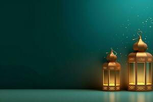 Eid mubarak and ramadan kareem greetings with islamic lantern and mosque. Eid al fitr background. Eid al fitr background of window concept by AI Generated photo