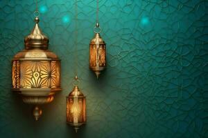 Eid mubarak and ramadan kareem greetings with islamic lantern and mosque. Eid al fitr background. Eid al fitr background of window concept by AI Generated photo
