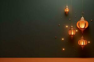 Eid mubarak and ramadan kareem greetings with islamic lantern and mosque. Eid al fitr background. Eid al fitr background of window concept by AI Generated photo