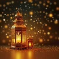 Eid mubarak and ramadan kareem greetings with islamic lantern and mosque. Eid al fitr background. Eid al fitr background of window concept by AI Generated photo