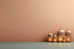 Eid mubarak and ramadan kareem greetings with islamic lantern and mosque. Eid al fitr background. Eid al fitr background of window concept by AI Generated photo