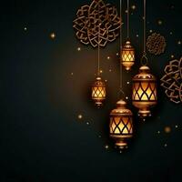 Eid mubarak and ramadan kareem greetings with islamic lantern and mosque. Eid al fitr background. Eid al fitr background of window concept by AI Generated photo