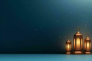 Eid mubarak and ramadan kareem greetings with islamic lantern and mosque. Eid al fitr background. Eid al fitr background of window concept by AI Generated photo