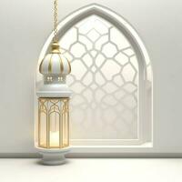 Eid mubarak and ramadan kareem greetings with islamic lantern and mosque. Eid al fitr background. Eid al fitr background of window concept by AI Generated photo