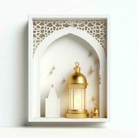 Eid mubarak and ramadan kareem greetings with islamic lantern and mosque. Eid al fitr background. Eid al fitr background of window concept by AI Generated photo