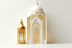 Eid mubarak and ramadan kareem greetings with islamic lantern and mosque. Eid al fitr background. Eid al fitr background of window concept by AI Generated photo