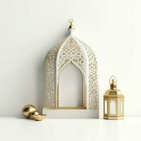 Eid mubarak and ramadan kareem greetings with islamic lantern and mosque. Eid al fitr background. Eid al fitr background of window concept by AI Generated photo