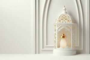 Eid mubarak and ramadan kareem greetings with islamic lantern and mosque. Eid al fitr background. Eid al fitr background of window concept by AI Generated photo
