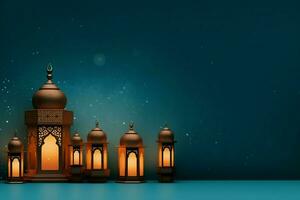 Eid mubarak and ramadan kareem greetings with islamic lantern and mosque. Eid al fitr background. Eid al fitr background of window concept by AI Generated photo