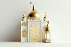 Eid mubarak and ramadan kareem greetings with islamic lantern and mosque. Eid al fitr background. Eid al fitr background of window concept by AI Generated photo