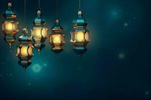 Eid mubarak and ramadan kareem greetings with islamic lantern and mosque. Eid al fitr background. Eid al fitr background of window concept by AI Generated photo