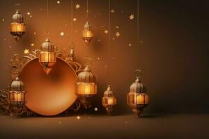 Eid mubarak and ramadan kareem greetings with islamic lantern and mosque. Eid al fitr background. Eid al fitr background of window concept by AI Generated photo