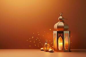 Eid mubarak and ramadan kareem greetings with islamic lantern and mosque. Eid al fitr background. Eid al fitr background of window concept by AI Generated photo