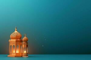 Eid mubarak and ramadan kareem greetings with islamic lantern and mosque. Eid al fitr background. Eid al fitr background of window concept by AI Generated photo