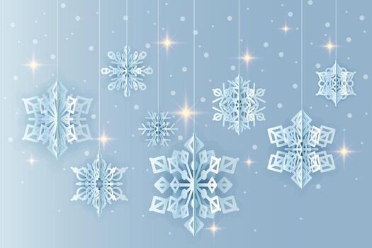 copos de nieve cortar fuera de papel colgar cuerda vector