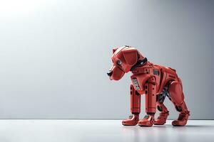 AI generated Fire robot dog made of red metal capable of checking the gas density in a room photo