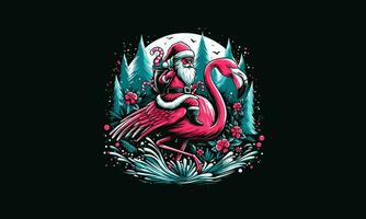 santa riding flamingo vector illustration artwork design