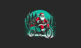 Santa rides a rickshaw in the middle of the forest vector artwork design