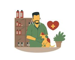 Veterinarian with a dog. Vector illustration in a flat style.