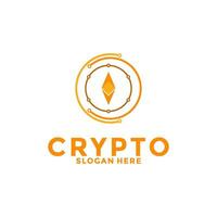 Digital Crypto currency logo with Blockchain technology. Financial technology or fintech logo template vector